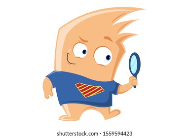 Vector cartoon illustration of sharpie monster holding magnify glass in hand. Isolated on white background.