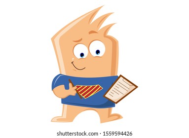 Vector cartoon illustration of sharpie monster holding note book in hand. Isolated on white background.