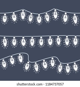 Vector cartoon illustration of shining Christmas lights. Isolated on dark background.