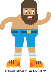 Vector cartoon illustration of a shirtless angry bearded man.