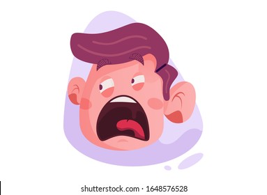 Vector cartoon illustration of the shouting boy face. Isolated on white background.