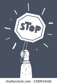 Vector cartoon illustration of cartoon sign Black and white composition on dark background.