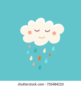 Dibujo de dibujos animados en estilo infantil simple con plantilla de impresión en la habitación para niños en la nube, elemento de diseño para tarjetas de felicitación o papel de oficina para niños y niños - personaje de dibujos animados felices