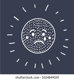 Vector cartoon illustration of Simple Face Icon Emoticon , Black and White hand drawn icon. White icon isolated on dark background