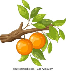 A vector cartoon illustration of a simple orange tree branch