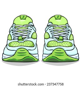 Vector Cartoon Illustration - Single Light Green Running Shoes. Front View.