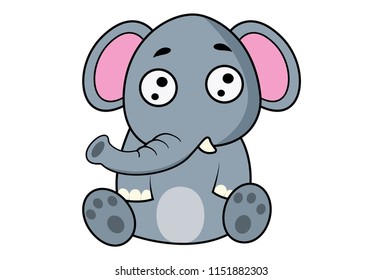 Vector cartoon illustration of sitting cute elephant. Isolated on white background. 