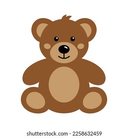 Vector cartoon illustration of sitting Teddy Bear isolated on white background. Cute plush Teddy Bear kids toy icon, toy flat graphic design. 