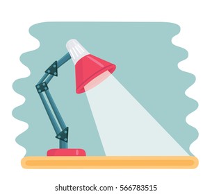 Vector cartoon illustration of siwiched on table lamp with light