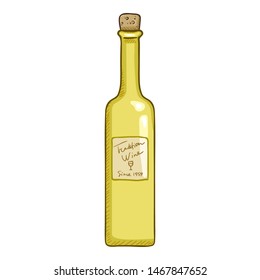 Vector Cartoon Illustration - Vector Sketch Illustration - Glass Bottle of White Wine