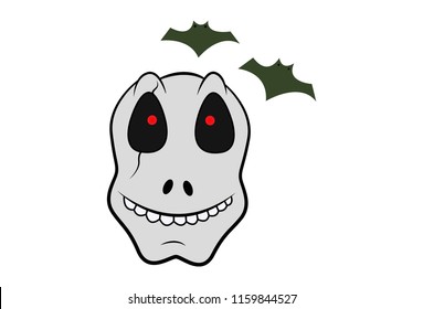 Vector cartoon illustration of  skull with bats. Isolated on white background. 