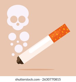 Vector cartoon illustration of a skull formed by cigarette smoke. A symbolic and artistic warning about the dangers of smoking. Perfect for health, awareness, and design use