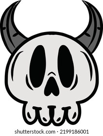 
vector cartoon illustration of a skull that has horns for a Halloween icon or others with a white background