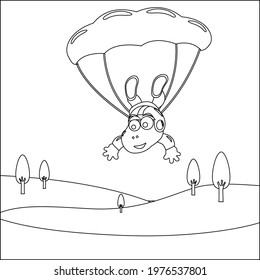 Vector cartoon illustration of skydiving with litlle dinosaur with cartoon style Childish design for kids activity colouring book or page.
