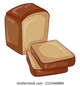 Vector cartoon illustration of sliced rye brown square bread isolated on white. Fresh pastry, baked bread. Baked goods food Icon. Design for cookbook, restaurant business.