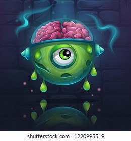 Vector cartoon illustration Slug Magic on brick background. For web, video games, user interface, design