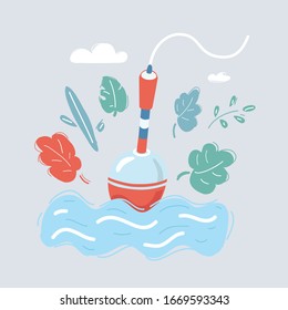 Vector cartoon illustration of Small fishing float on dark background.