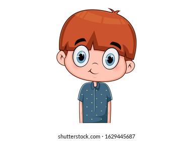 Vector cartoon illustration of smiling cute boy. Isolated on white background.