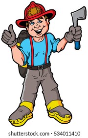 Vector Cartoon Illustration of a Smiling Fireman