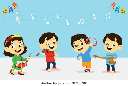 Vector Cartoon Illustration Smiling Kids Playing Stock Vector (Royalty ...