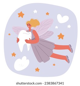 Vector cartoon Illustration of Smiling tooth fairy