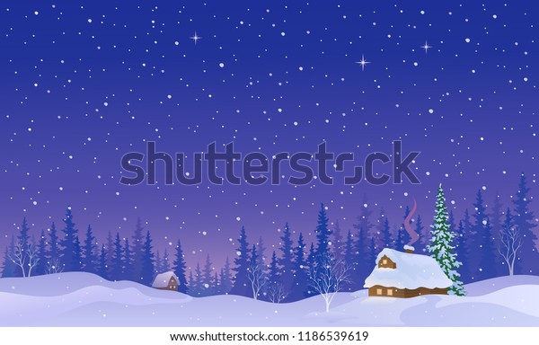 雪の多い夜の背景に雪が降った村のベクターイラスト のベクター画像素材 ロイヤリティフリー
