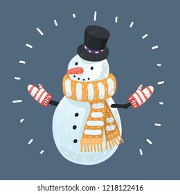 Vector cartoon illustration of Snow Man on dark background.