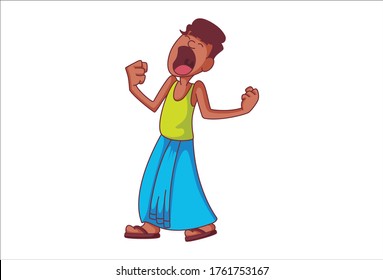 Vector cartoon illustration. South Indian man is shouting. Isolated on white background.