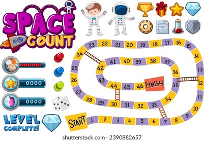 A vector cartoon illustration of a space-themed maze game template