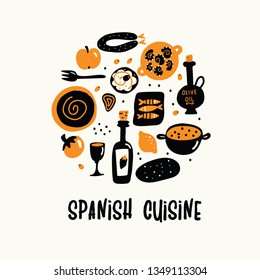 Vector cartoon illustration of spanish cuisine in circle