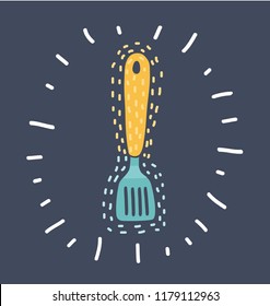 Vector cartoon illustration of Spatula for cooking on dark bakcground.
