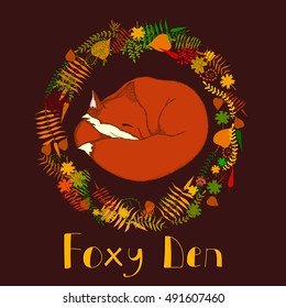 Vector cartoon illustration for special craft and art space called Foxy Den. Can be used for animal and natural themes, children goods and books as well. 