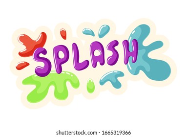 Vector cartoon illustration of splash text sticker. Isolated on white background.