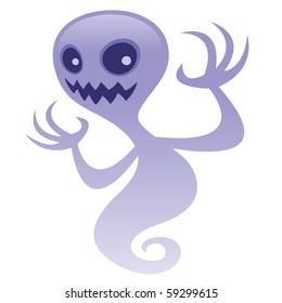 Vector cartoon illustration of a spooky ghost character with an evil grin. Great for scary Halloween designs. BOO!