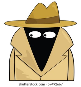 Vector cartoon illustration spy wearing hat   trench coat