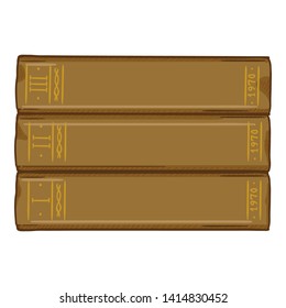 Vector Cartoon Illustration - Stack of Old Brown Books. Three Volumes.