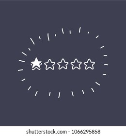 Vector cartoon illustration of Star rating signs. Bade rate, one stars from five. Hand drawn outline concept on dark background.