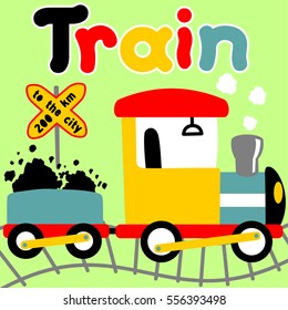 Vector cartoon illustration of steam train loading coal