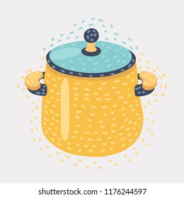 Vector cartoon illustration of Steel saucepan on a white background. Funny modern concept on isolated white background.