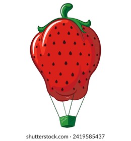 vector cartoon illustration of strawberries becoming flying air balloons