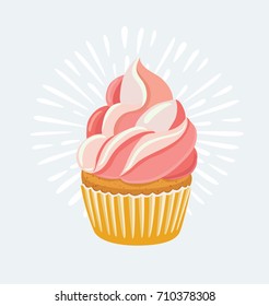 Vector cartoon illustration of strawberry cupcake