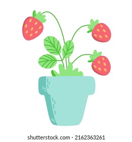Ilustración de dibujos animados con fresa en maceta.