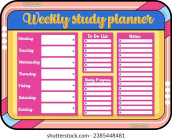 A vector cartoon illustration of a student's lesson plan and to-do list template