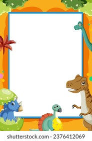 A vector cartoon illustration style border frame template featuring a variety of prehistoric animals, including many dinosaurs