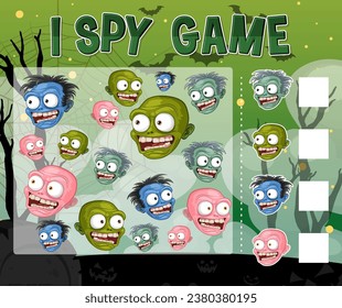 Eine Vektorgrafik-Style-I-Spy-Spielvorlage mit Halloween-Zombie-Thema