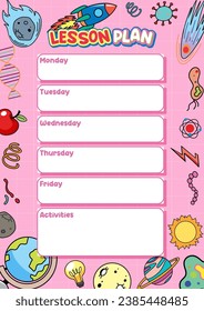 A vector cartoon illustration style template for planning weekly lessons