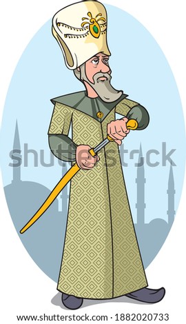 Vector cartoon illustration of sultan Suleiman I, the Magnificent.