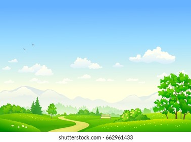 Vector cartoon illustration of a summer country park