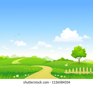 Vector cartoon illustration of a summer landscape background