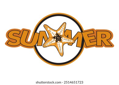 Vector cartoon illustration of summer text sticker. Isolated on white background.